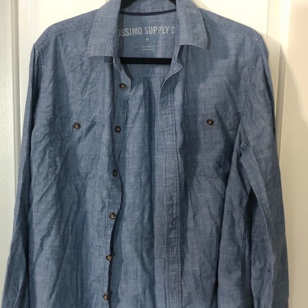 blue button up shirt
